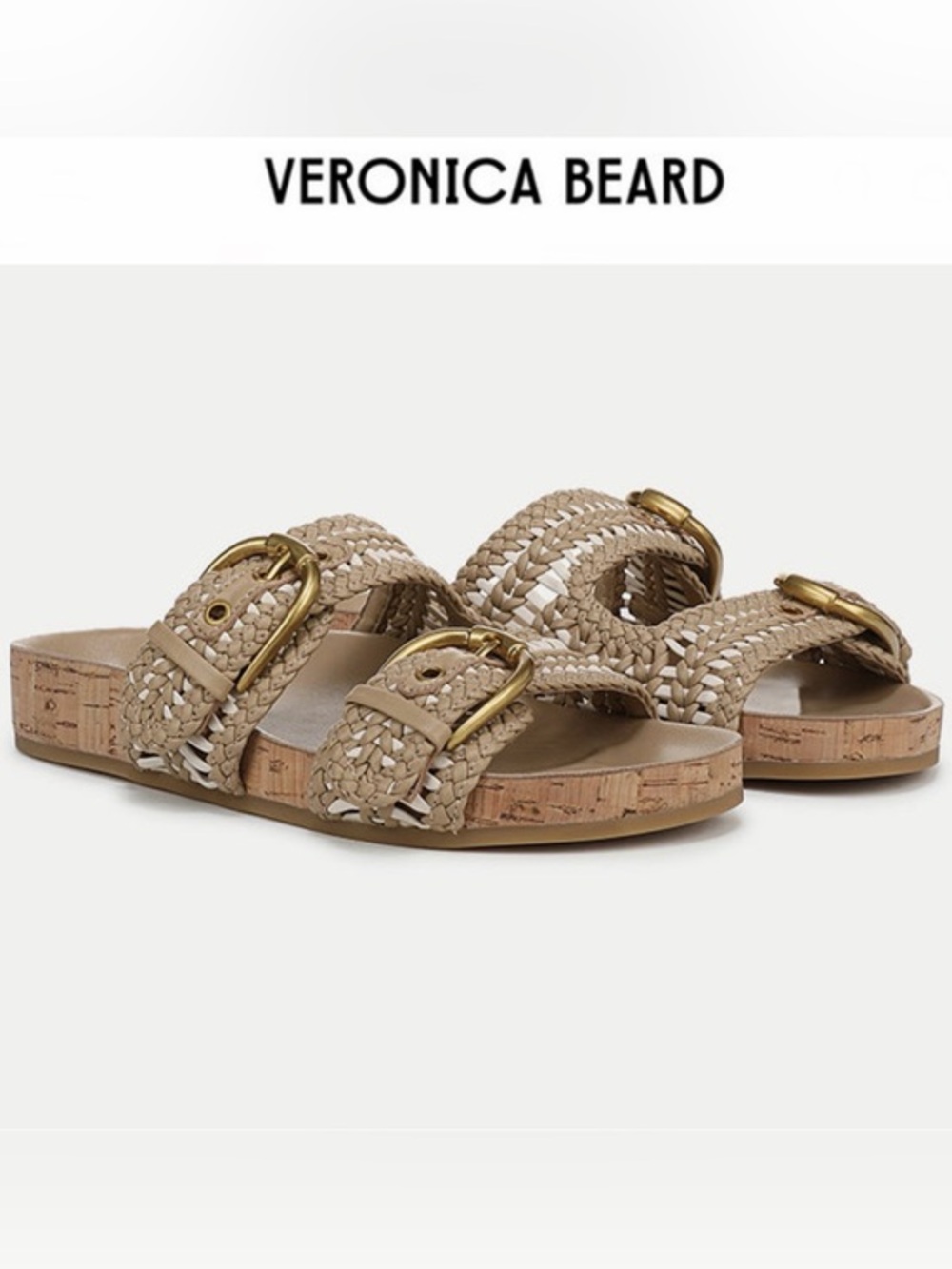 Veronica Beard Prue Sand Woven Leather Double Buckle Sandal Braided Tan 7.5 $375